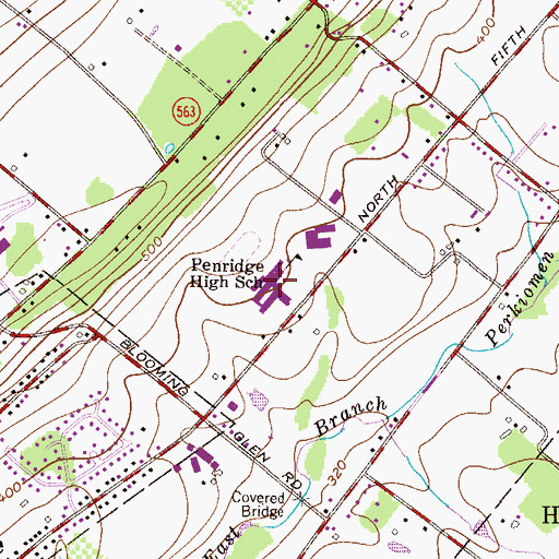 Topographic Map of Lower Pennridge High School, PA