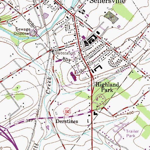 Topographic Map of Sellersville Elementary School, PA