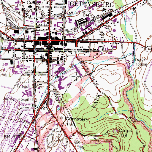 Topographic Map of Gettysburg Area Middle School, PA