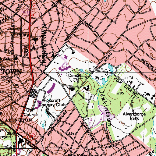 Topographic Map of Abington Friends Cemetery, PA