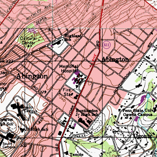 Topographic Map of Abington Memorial Hospital, PA
