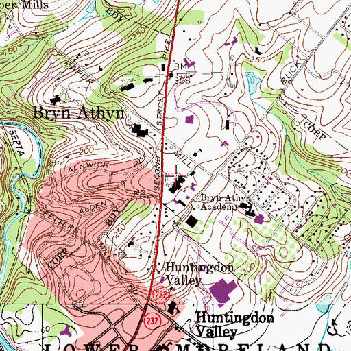 Topographic Map of Academy of the New Church, PA