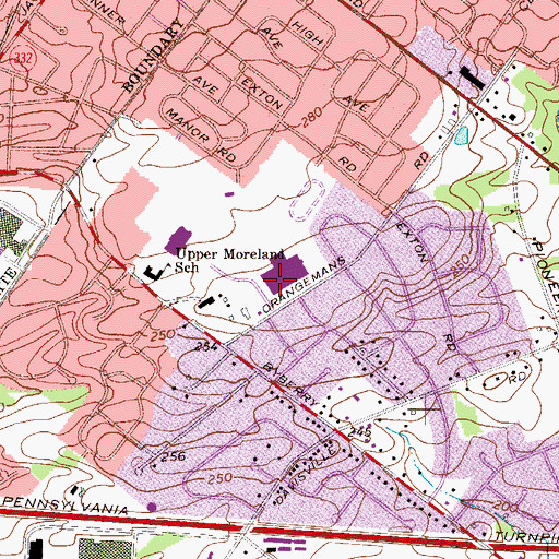 Topographic Map of Upper Moreland Middle School, PA