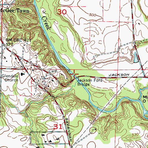 Topographic Map of Jackson Ford Bridge, AL