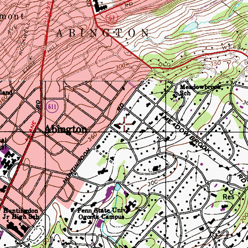 Topographic Map of Abington Baptist Church, PA