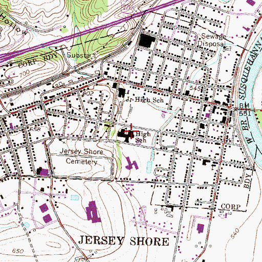 Topographic Map of Jersey Shore Area Junior High School, PA