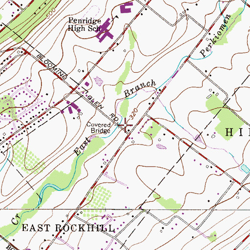 Topographic Map of Moods Covered Bridge, PA