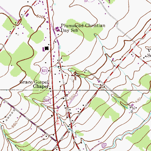 Topographic Map of Curly Hill Acres, PA