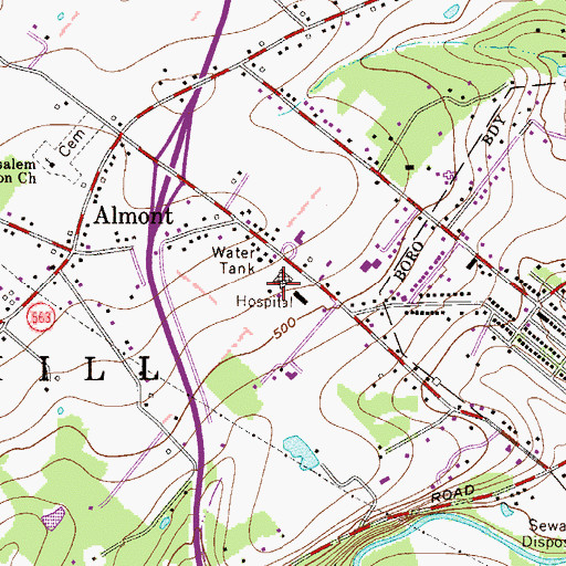 Topographic Map of Grand View Hospital, PA