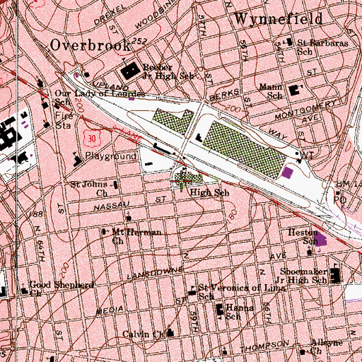 Topographic Map of Overbrook Senior High School, PA