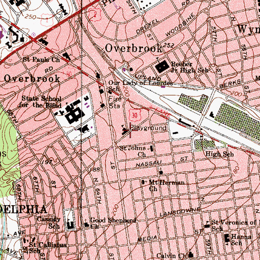 Topographic Map of Overbrook Elementary School, PA
