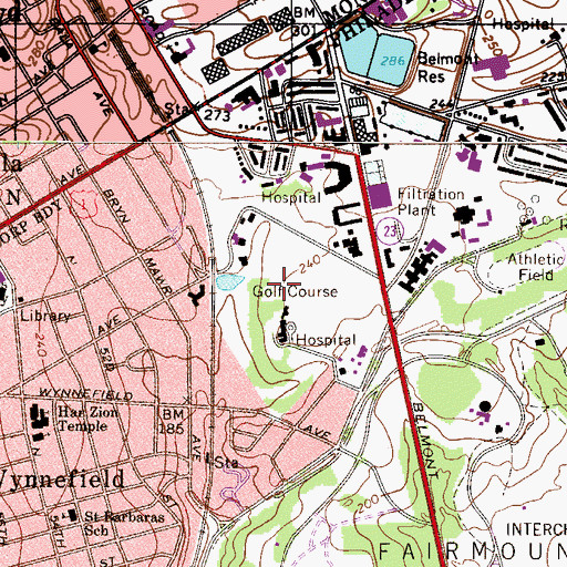 Topographic Map of Bala Golf Course, PA