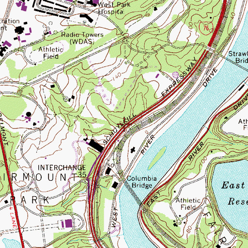 Topographic Map of Belmont Mansion, PA