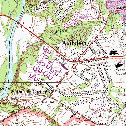 Topographic Map of Audubon Village Shopping Center, PA