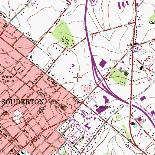 Topographic Map of Souderton Square, PA