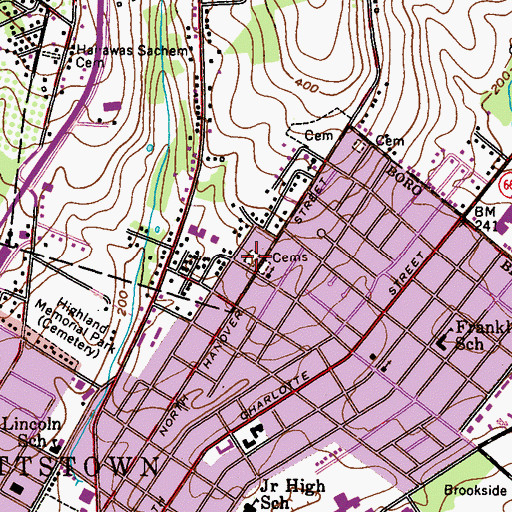 Topographic Map of Congregation Mercy and Truth Cemetery, PA