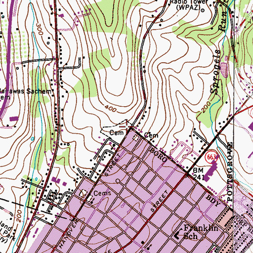 Topographic Map of Saint Johns Greek Catholic Cemetery, PA