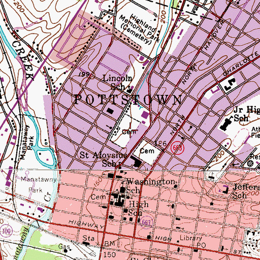Topographic Map of Pottstown Cemetery, PA