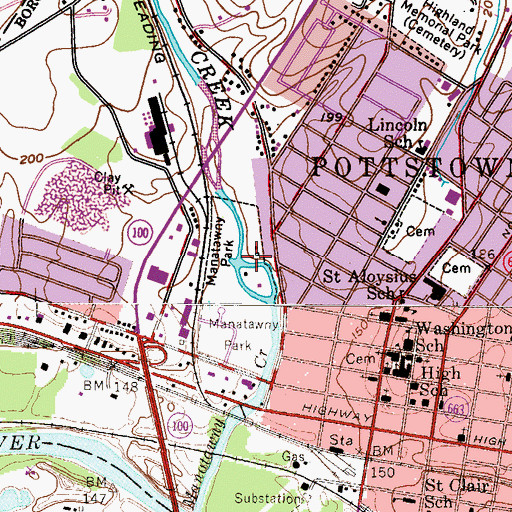 Topographic Map of Pottsgrove Mansion, PA