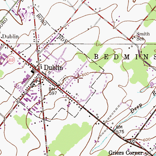 Topographic Map of Dublin Village Green, PA
