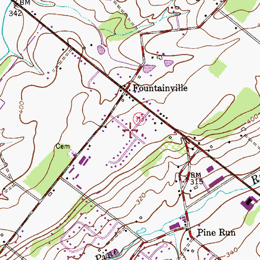 Topographic Map of Fountainville Hills, PA