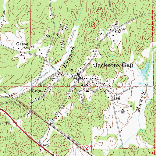 Topographic Map of Jacksons Gap, AL