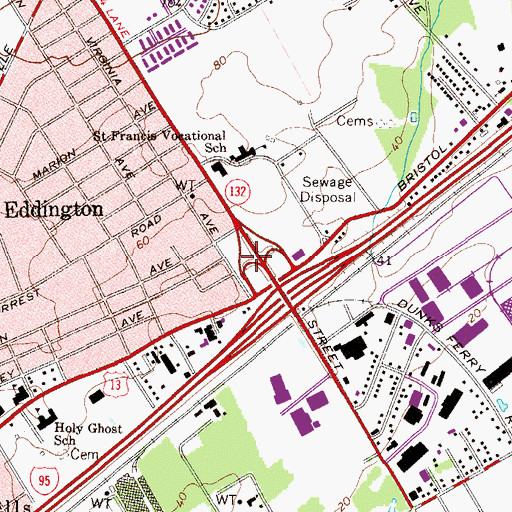 Topographic Map of DeSalle Vocational School, PA