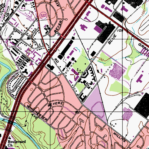Topographic Map of Blue Grass Shopping Center, PA