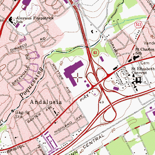 Topographic Map of Woodhaven Mall, PA