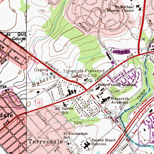 Topographic Map of Saint Katherine of Siena Church, PA