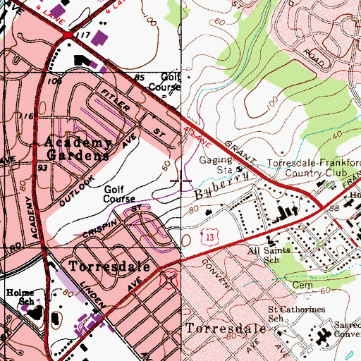 Topographic Map of John F Byrne Golf Course, PA