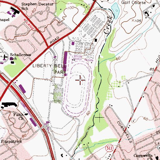 Topographic Map of Liberty Bell Racetrack, PA