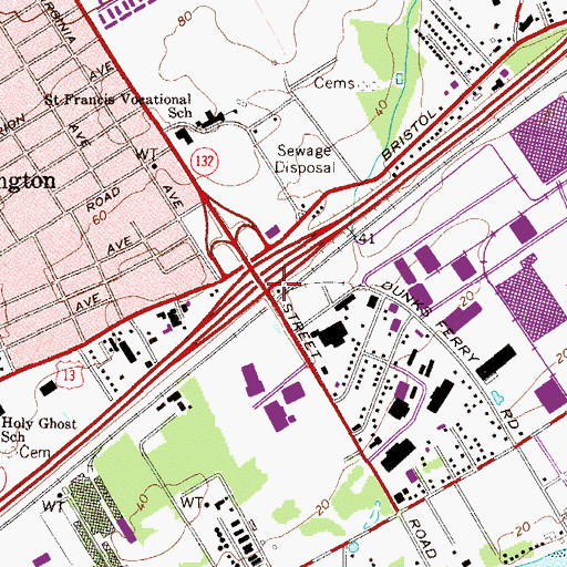 Topographic Map of Eddington Station, PA
