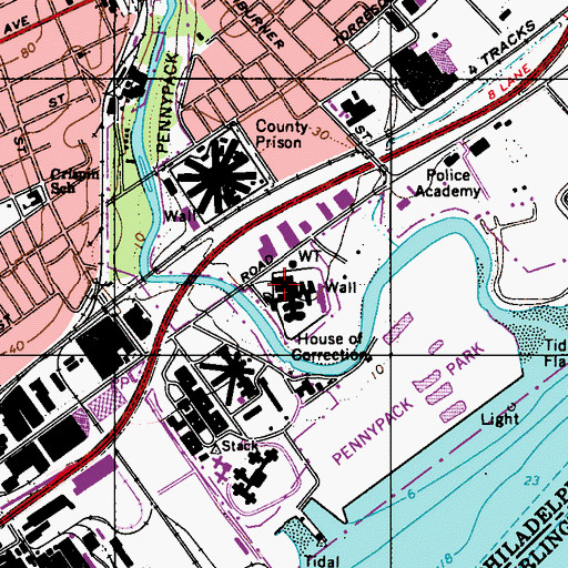 Topographic Map of Philadelphia County Prison, PA