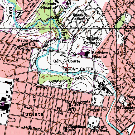 Topographic Map of Juniata Park Golf Course, PA