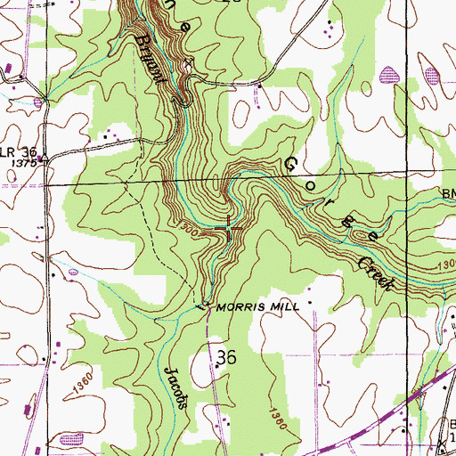 Topographic Map of Jacobs Creek, AL