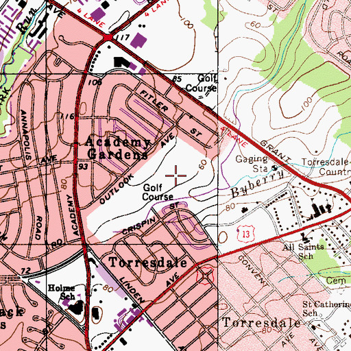 Topographic Map of Academy Gardens Golf Course, PA