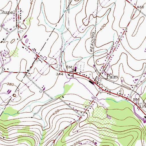Topographic Map of Palm Schwenkfelder Church, PA