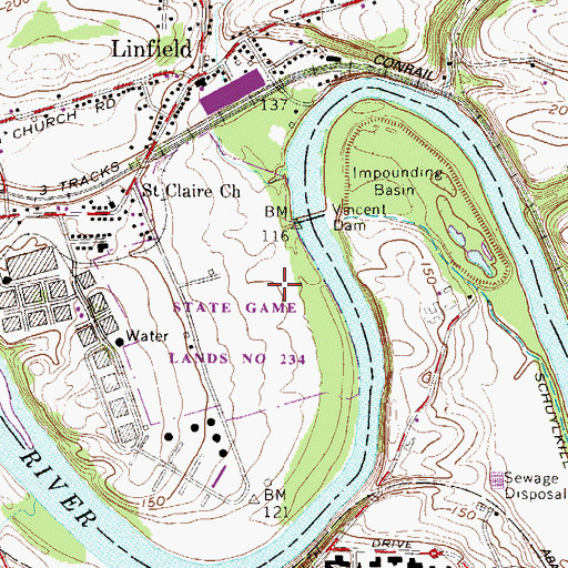 Topographic Map of Linfield Industrial Park, PA