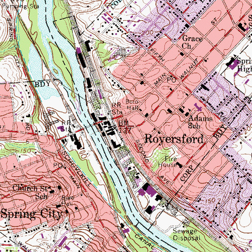 Topographic Map of Royersford Station, PA