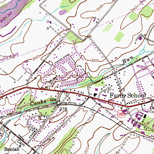 Topographic Map of Hillside Village, PA