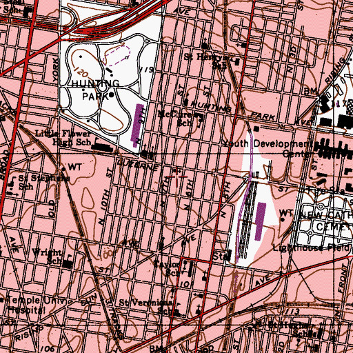 Topographic Map of Clemente Middle School, PA