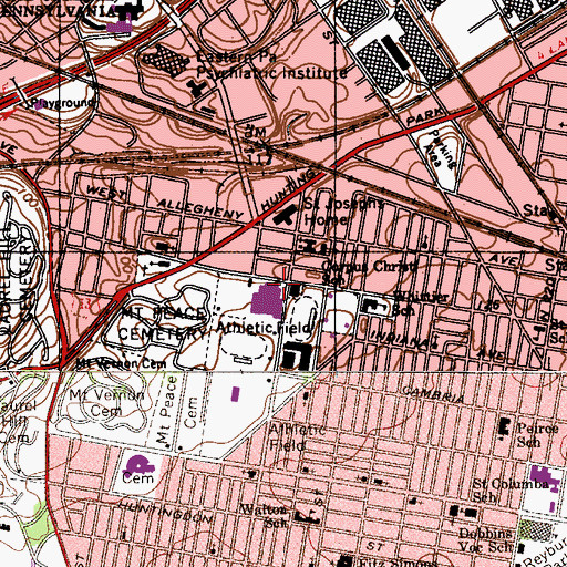 Topographic Map of Rhodes Middle School, PA