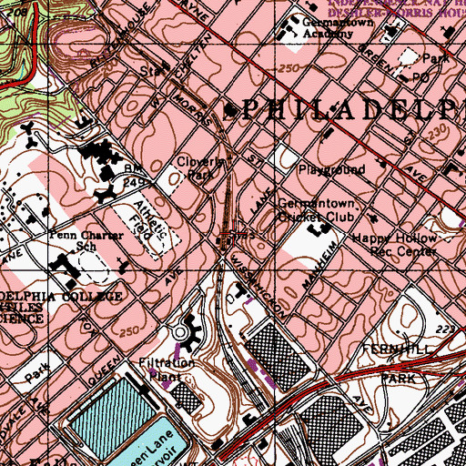 Topographic Map of Queen Lane Station, PA