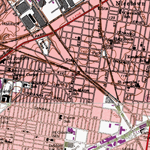 Topographic Map of Twenty Second Street Station, PA