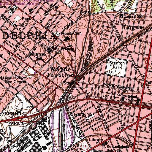 Topographic Map of Wayne Junction Station, PA