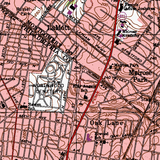 Topographic Map of Temple Judea, PA