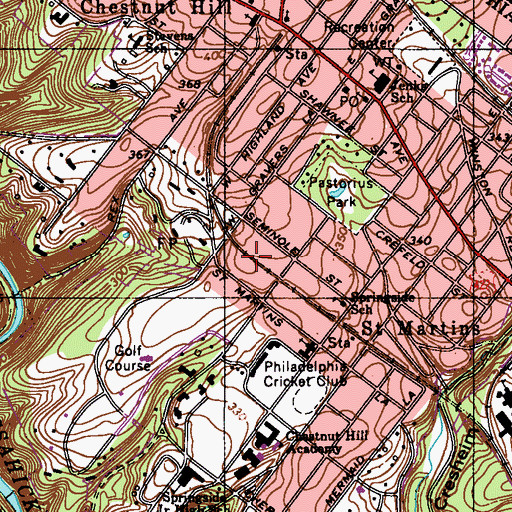 Topographic Map of Chestnut Hill East Station, PA
