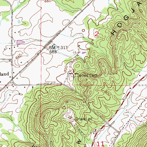 Topographic Map of James Cemetery, AL