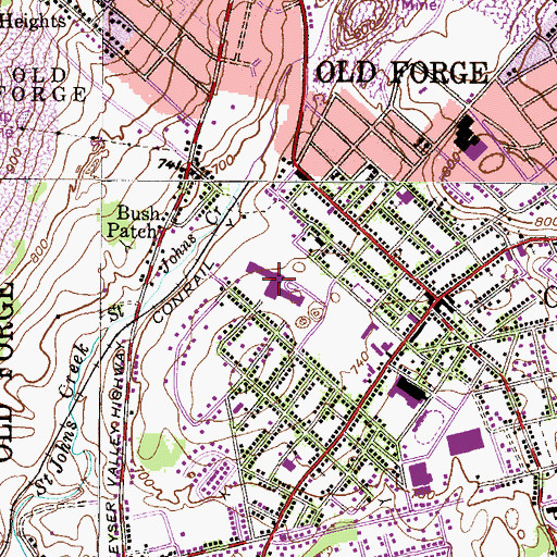 Topographic Map of Old Forge Junior Senior High School, PA